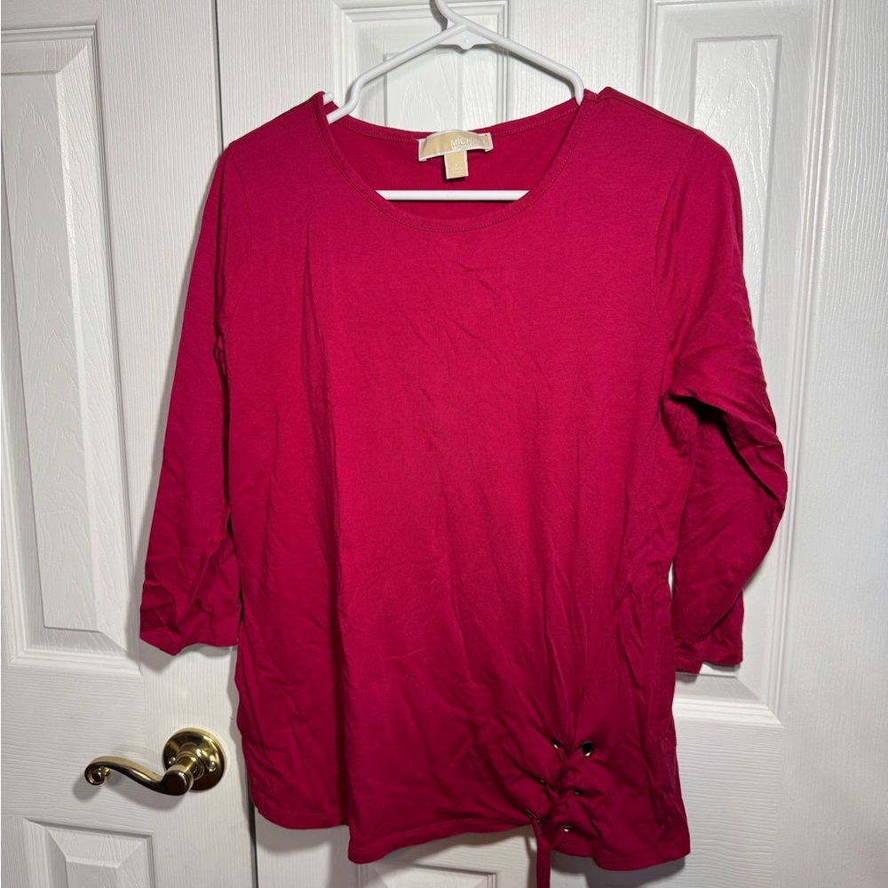 Fun! Funky! Michael Kors Fuchsia Long Sleeve Top with Side Tie Large